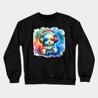 Adorable Gamer Puppy Watercolor Crewneck Sweatshirt